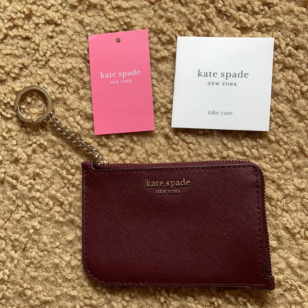 Kate Spade Med. L-zip Card Holder- Cherrywood NWT